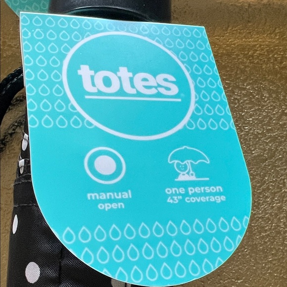 #1422**43 inch design for 1 person Totes Black Umbrella with White Dots - Picture 2 of 4